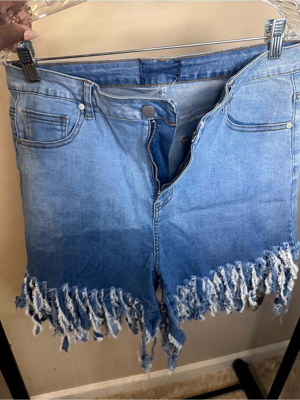 Women’s Denim Fringe Hem Shorts - Light Blue